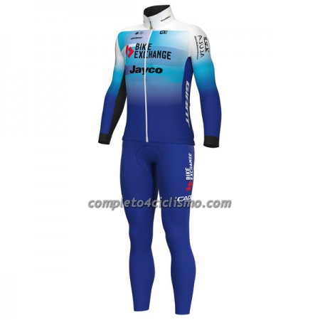 Completo Maglia ML + Pantaloncino con bretelle ML 2022 BikeExchange Jayco Bianco Blu